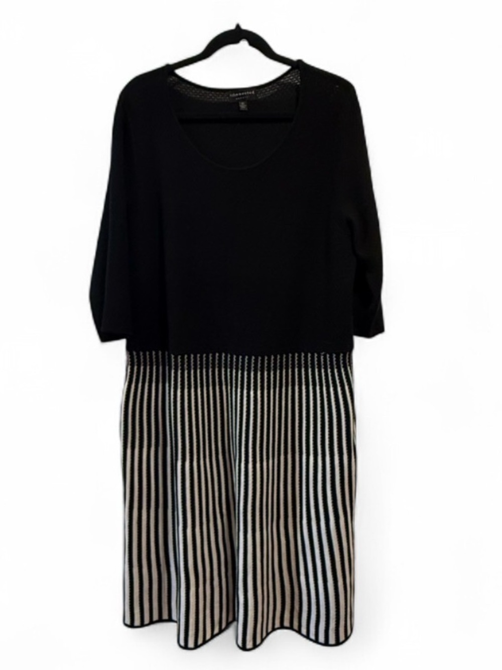 connected apparel Black & White Striped Midi Dress
